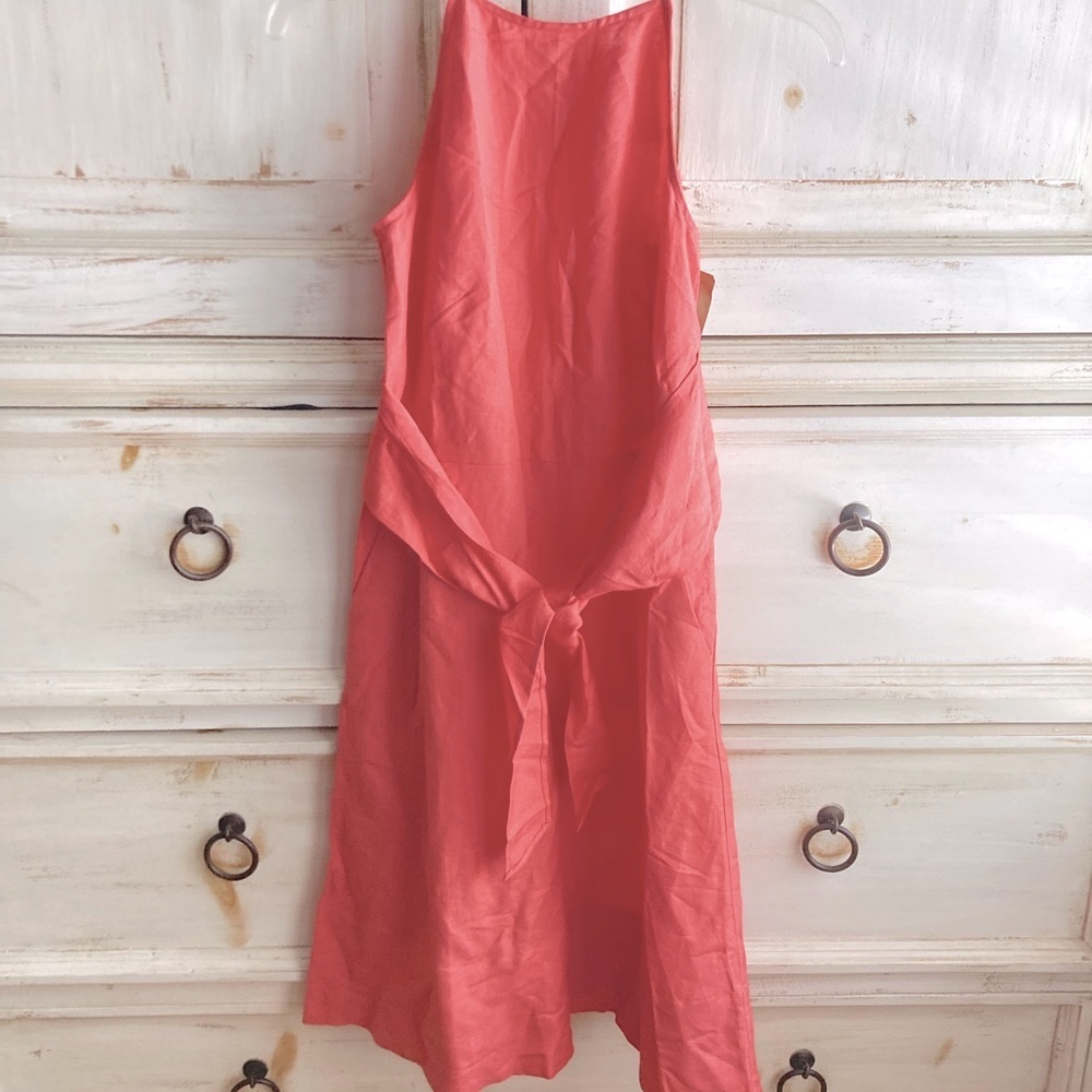 LOFT Coral Linen Sleeveless  Dress OOP